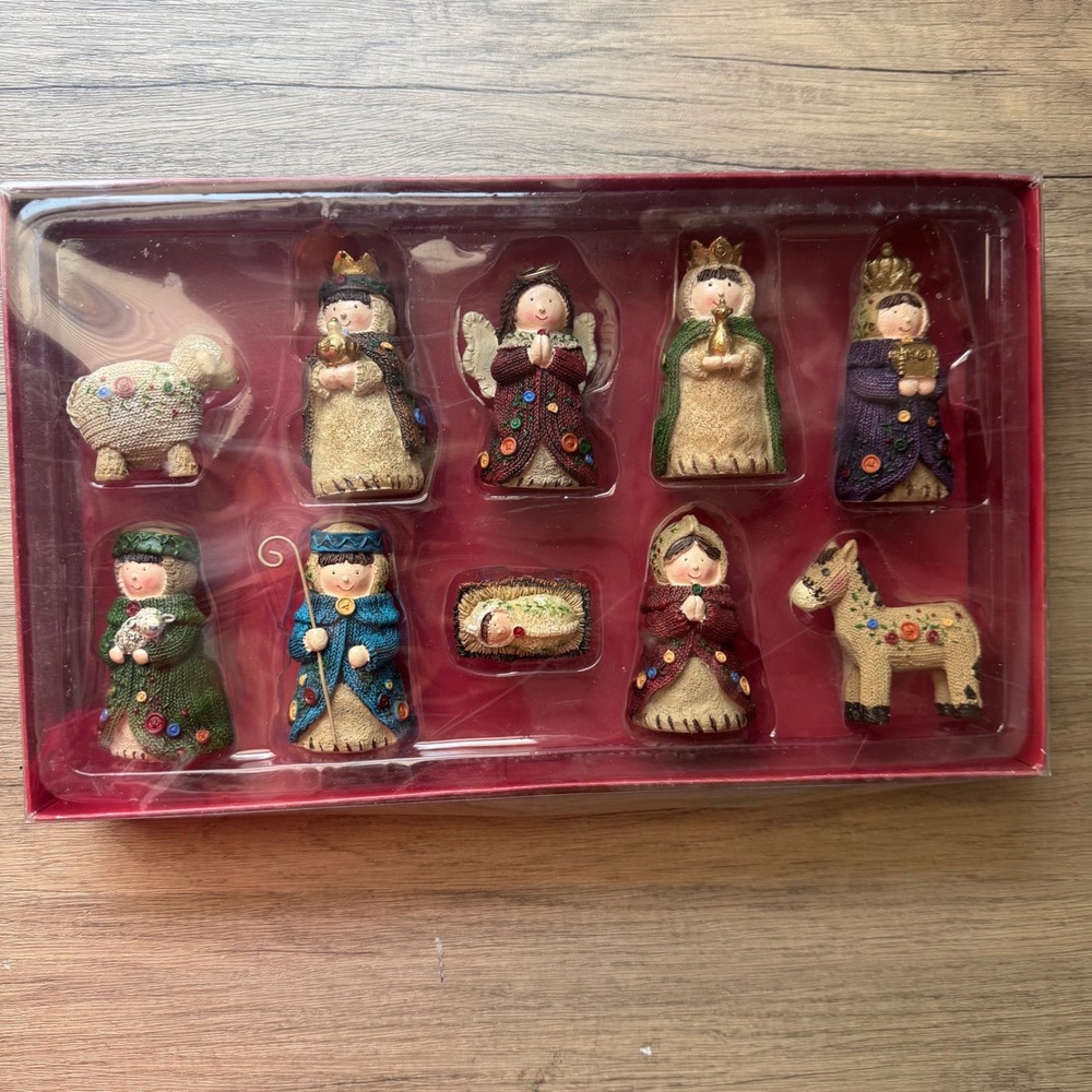 Hobby Lobby Nativity Set 10pc New Multicolor Faux Knit Resin Figurines HL9154473